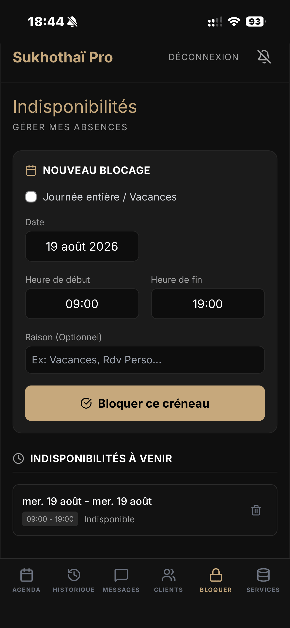 Indisponibilité par heure